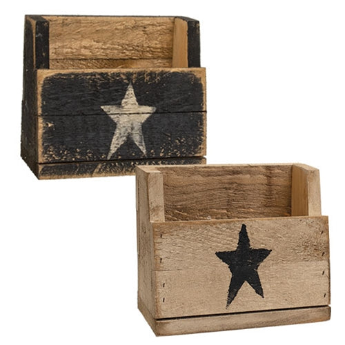 Rustic Wood Flower Bin w/Painted Star - 10"L x 8.5"H - 2 Asstd.