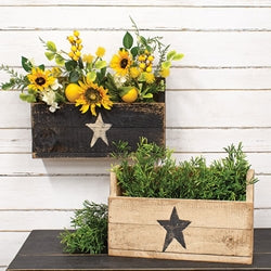 Rustic Wood Flower Bin w/Painted Star - 17.75"L x 10.75"H - 2 Asstd.