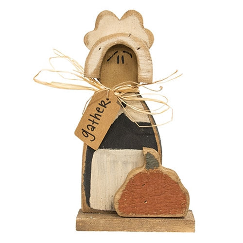 Rustic Wood Gather Ms. Pilgrim on Base - 14"H