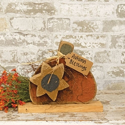Rustic Wood Autumn Blessings Pumpkin w/Sunflower on Base - 9.75"H