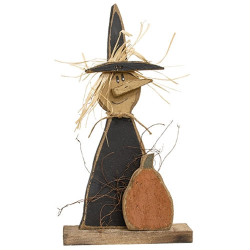 Rustic Wood Witch & Pumpkin on Base - 16.75"H