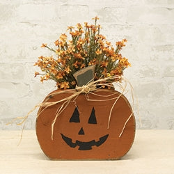 Rustic Wood Jack O Lantern Planter - 9.75"H