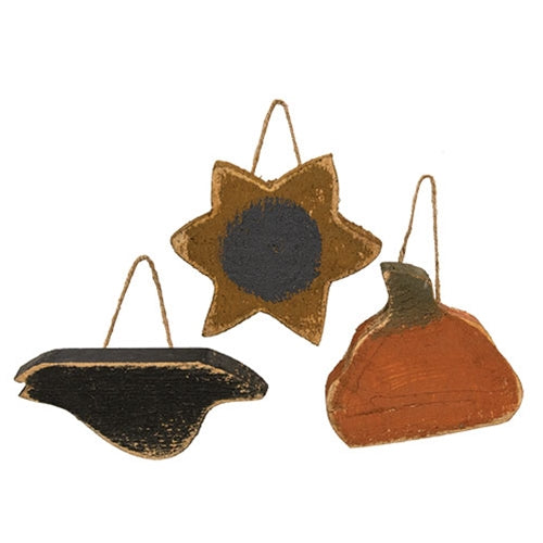 Rustic Wood Pumpkin Sunflower or Crow Ornament - 3 Asstd.