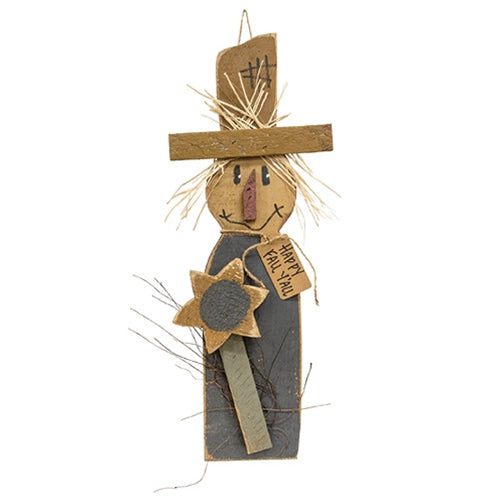 Rustic Wood Skinny Happy Fall Y'all Hanging Scarecrow - 24"H