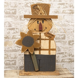 Rustic Wood Hayrides Flannel Shirt Scarecrow w/Sunflower on Base - 25"H