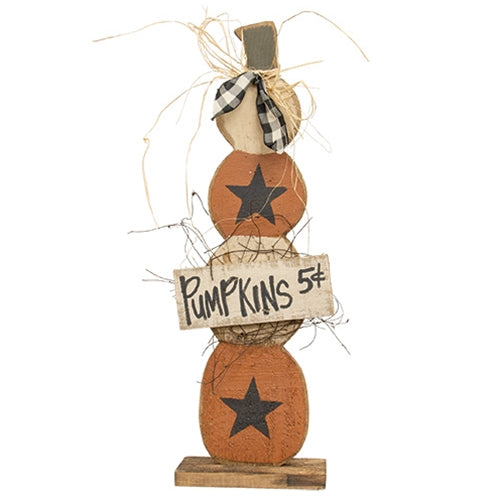 Rustic Wood Skinny Pumpkins Stack on Base - 25"H