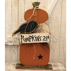 Rustic Wood Pumpkins Stack w/Crow on Base - 25"H