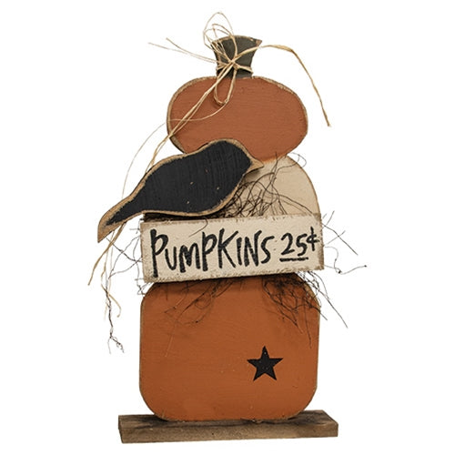Rustic Wood Pumpkins Stack w/Crow on Base - 25"H