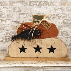 Rustic Wood Autumn Blessings Chubby Pumpkin Stack w/Crow on Base - 17"H