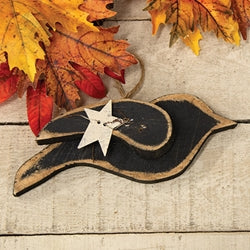 Rustic Wood Layered Crow w/White Metal Star Ornament