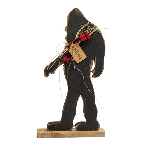 Rustic Wood Believe Bigfoot w/Scarf On Base - 18.5"H