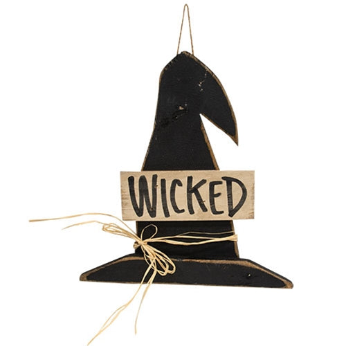 Rustic Wood Hanging Wicked Witch Hat - 14.5"H