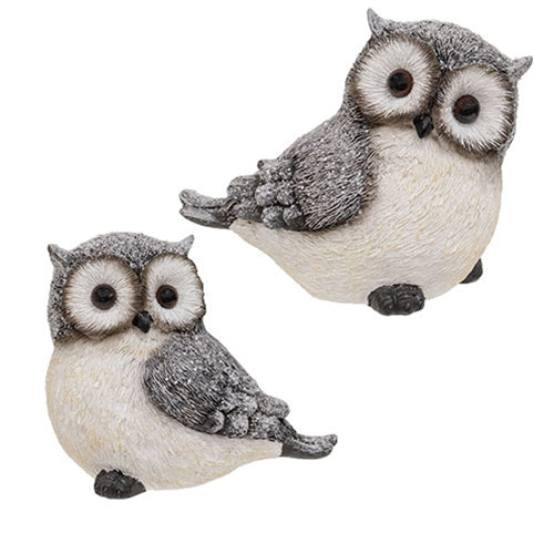 Winter Frosted Resin Owl Sitter - 2 Asstd.