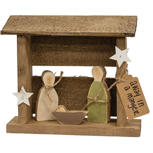 4/Set - Rustic Wood Nativity w/Manger