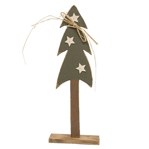 Rustic Wood Christmas Tree w/White Stars on Base - 24.5"H