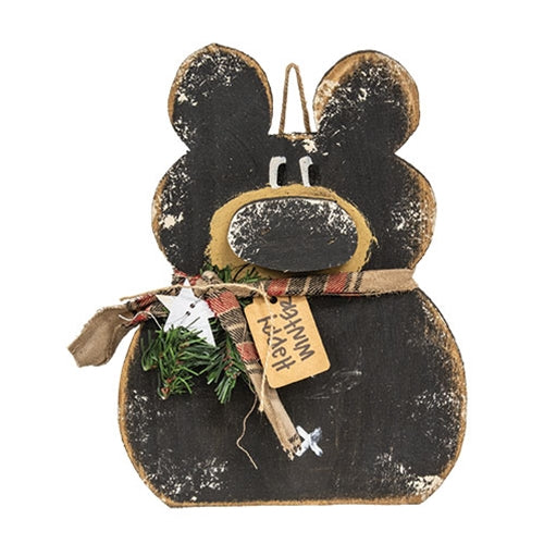 Rustic Wood Hanging Happy Winter Black Bear - 12.25"H