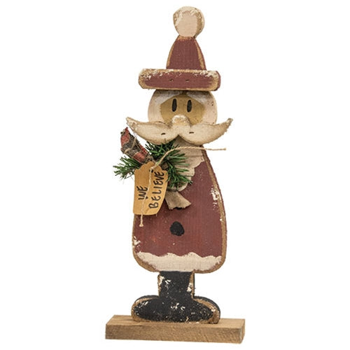 Rustic Wood We Believe Santa on Base - 16.75"H