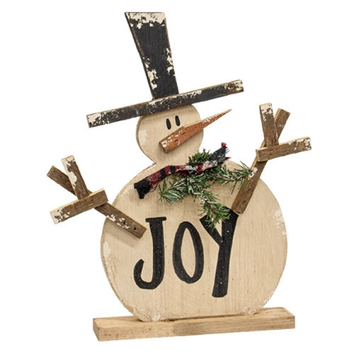 Rustic Wood Fat Joy Snowman w/Arms - 18.5"H