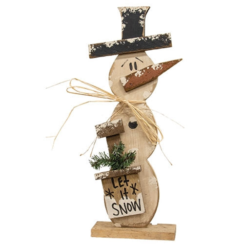 Rustic Wood Skinny Snowman w/Joy Shovel on Base - 22"H
