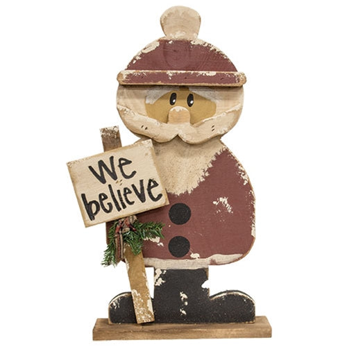 Rustic Wood We Believe Santa on Base - 24.75"H