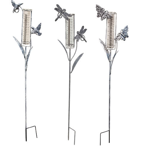Distressed Metal Garden Friend Rain Gauge Yard Stake - 38"H - 3 Asstd.
