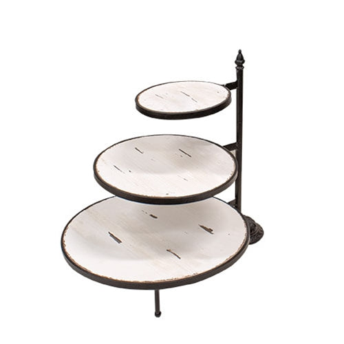 Three Layer Matte Black Metal & Whitewashed Wood Riser Stand - 18"H
