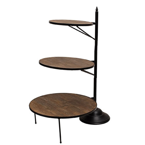 Three Layer Matte Black Metal & Distressed Wood Riser Stand - 40"H