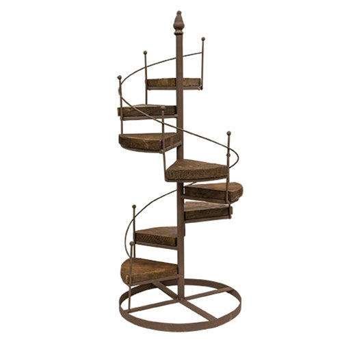 Distressed Wood and Metal Spiral Staircase Stand