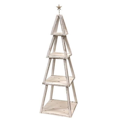 Distressed Whitewashed Wooden 4 Tier Christmas Tree Shelf - 50.5"H