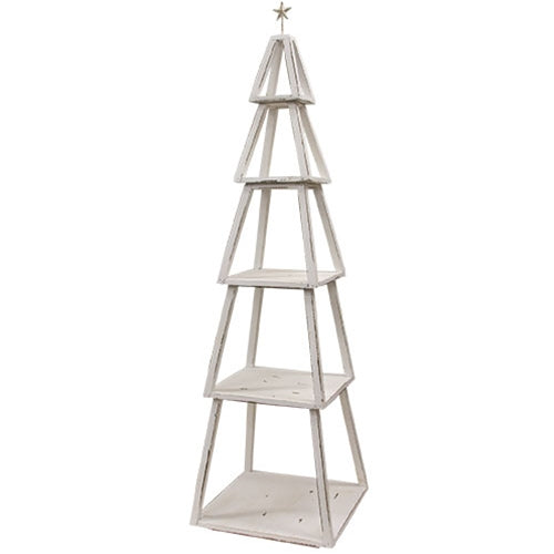Distressed Whitewashed Wooden 5 Tier Christmas Tree Shelf - 65"H