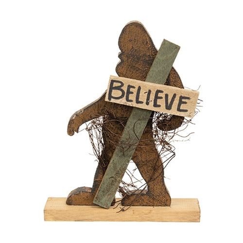 Rustic Wood Believe Bigfoot on Base - 12.75"H