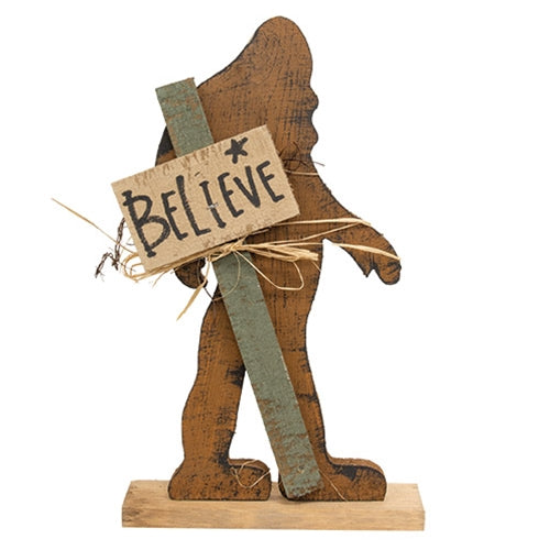 Rustic Wood Believe Bigfoot on Base - 18.75"H