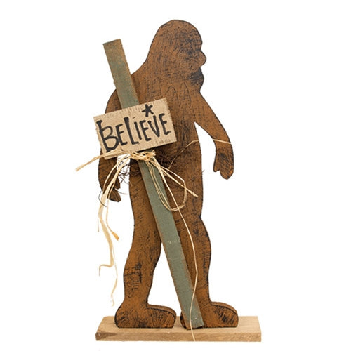 Rustic Wood Believe Bigfoot on Base - 25.5"H