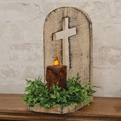 Rustic White Wood Cross Cutout Candle Shelf - 10.5"H