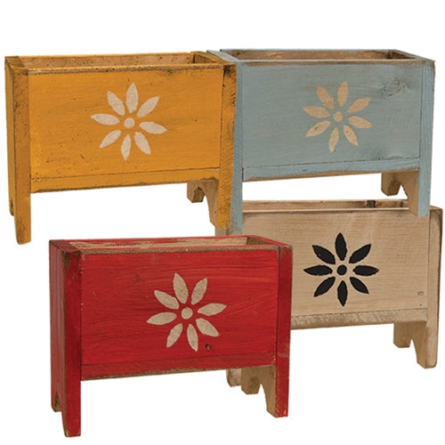 Rustic Wood Deco Daisy Planter Bin - 4 Asstd.