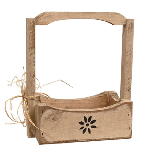 Rustic White Wood Deco Daisy Tote With Handle - 12.5"H