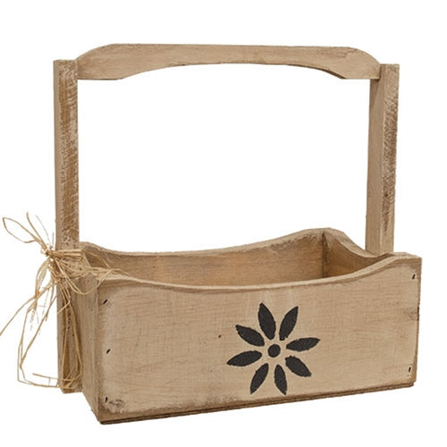 Rustic White Wood Deco Daisy Tote With Handle - 14.5"H
