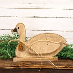 Rustic Wood Welcome Friends Laying Goose On Base