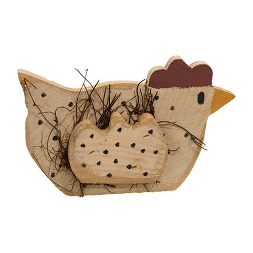 Rustic Wood Polka Dot Chicken Sitter - 6"H