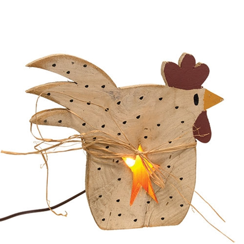 Rustic Wood Star Cutout Light Up Polka Dot Chicken