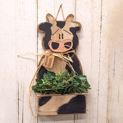Rustic Wood Welcome Friends Cow Wall Pocket