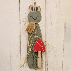 Rustic Wood Hanging Skinny Hello Sunshine Frog With Mushroom - 17.5"H