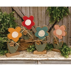 Rustic Wood Grow Daisy On Base - 12"H - 4 Asstd.