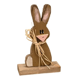 Rustic Wood Baby Bunny With Raffia Bow On Base - 9"H - 2 Asstd.