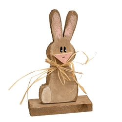 Rustic Wood Baby Bunny With Raffia Bow On Base - 9"H - 2 Asstd.