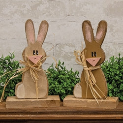 Rustic Wood Baby Bunny With Raffia Bow On Base - 9"H - 2 Asstd.