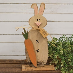 Rustic Wood Bunny With Carrot On Base - 19"H