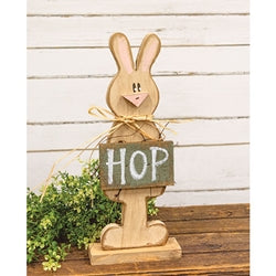 Rustic Wood Hop Bunny On Base - 17"H
