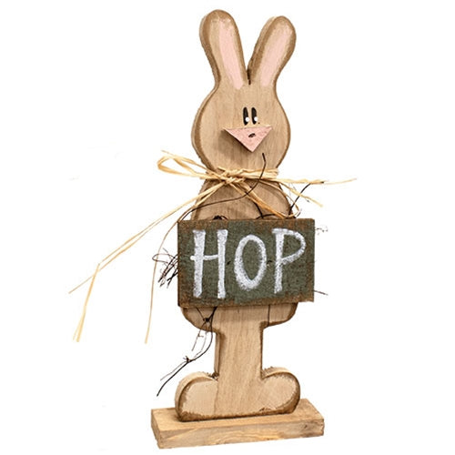 Rustic Wood Hop Bunny On Base - 17"H