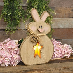 Rustic Wood Star Cutout Spring Thyme Light Up Bunny